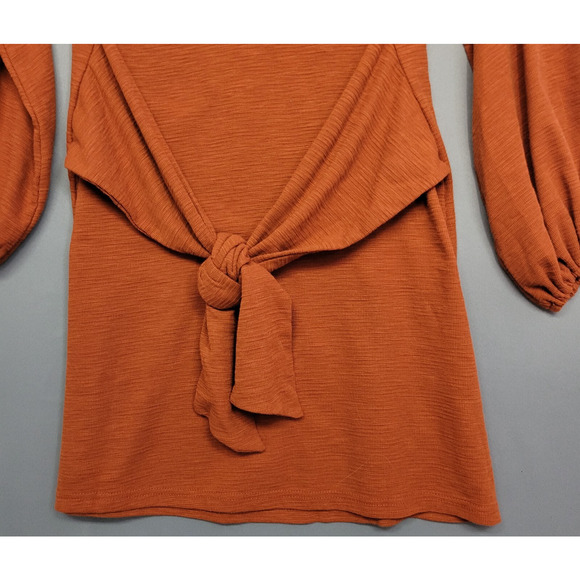 R. Vioimos Anthropologie Waffle Knit Dress Womens Large Burnt Orange Tie Front - Picture 3 of 9